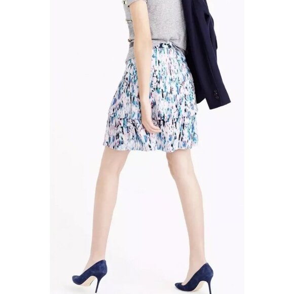 J. Crew Tier Pleated Skirt Size 8 Watercolor Mini A-line - Picture 2 of 11